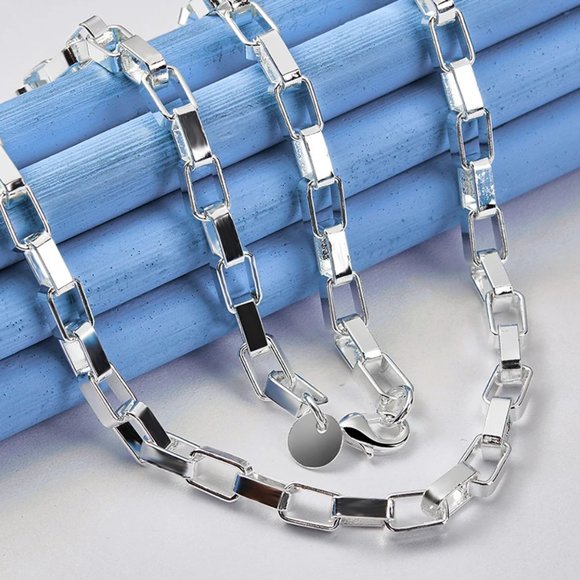 18 Inch Box Chain 4mm Wide, Stamped 925 Sterling Silver - Picture 5 of 7